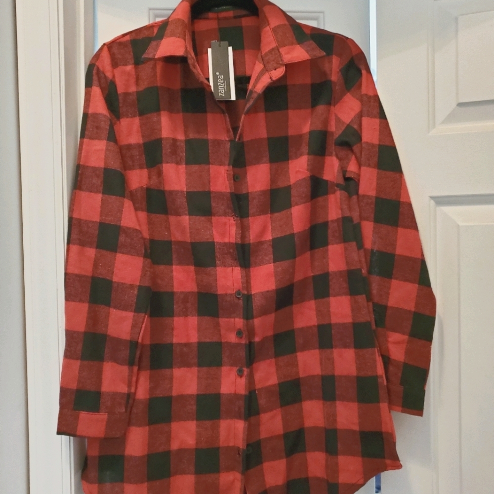 Red Buffalo Plaid long button down shirt